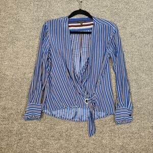 Rag & Bone Shirt Womens XXS Blue Striped Silk Blouse Bohemian Western Flaw